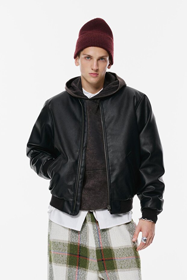 Suni Deri Bomber Ceket - 2