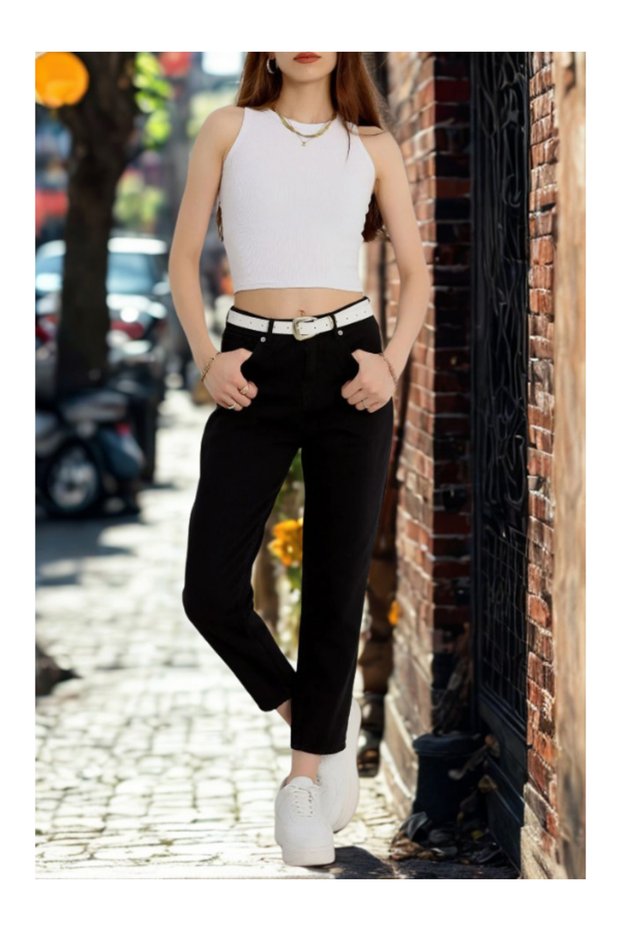 Women's Black Mom Jean High Waist Lycra Jeans