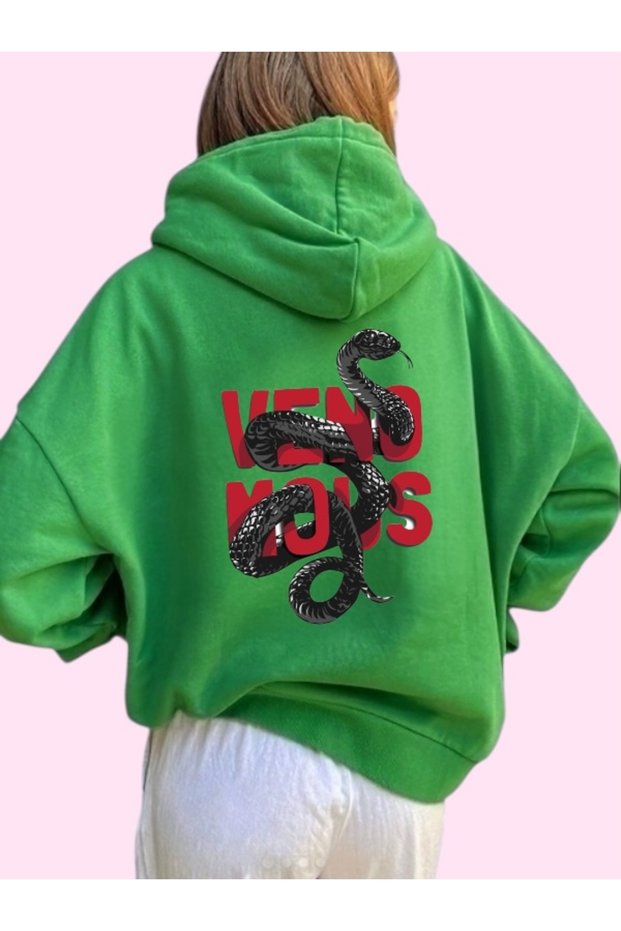 Unisex Veno Mous Snake Colorful Custom Printed Cotton Oversize Hooded Sweatshirt