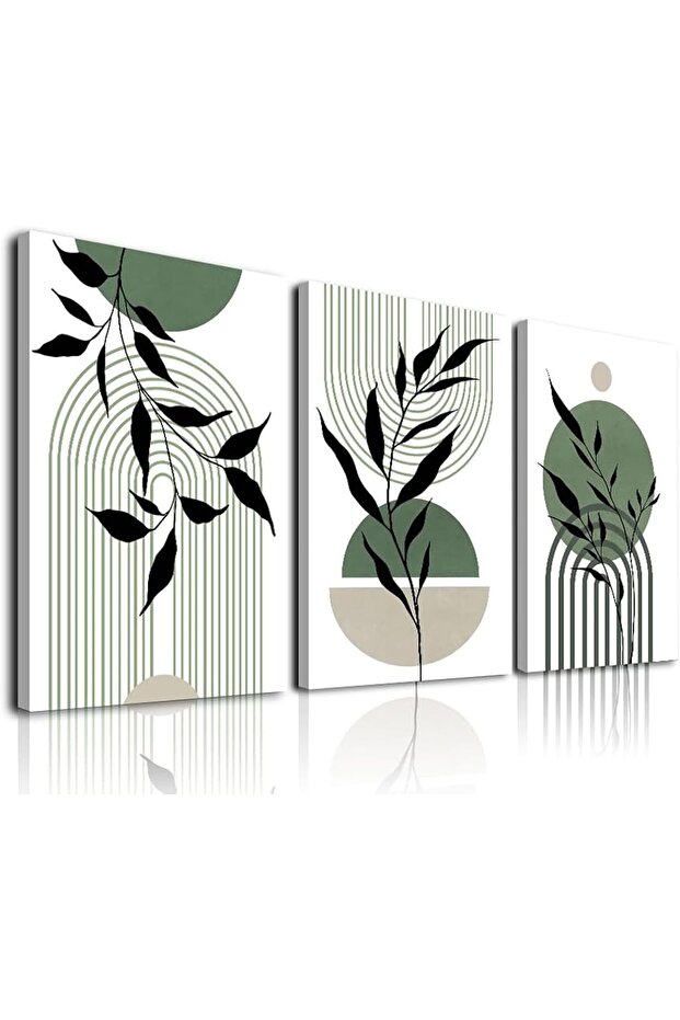 Set of 3 Boho Green Wall Art Prints