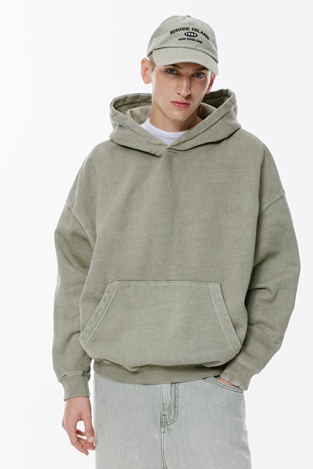 Yıkanmış Kapüşonlu Yazılı Sweatshirt - 2