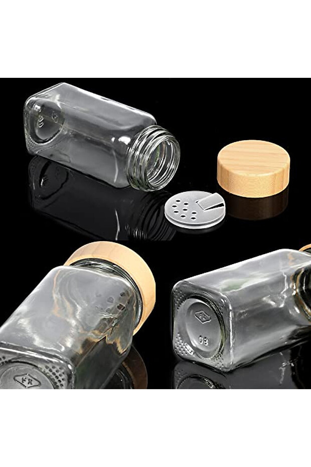 Set of 12 Square Glass Spice Jars with Bamboo Lids and 12 Labels Included - 4