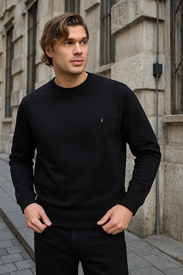 Erkek Basic Bisiklet Yaka Bol 3 Lü Swetshirt - 4