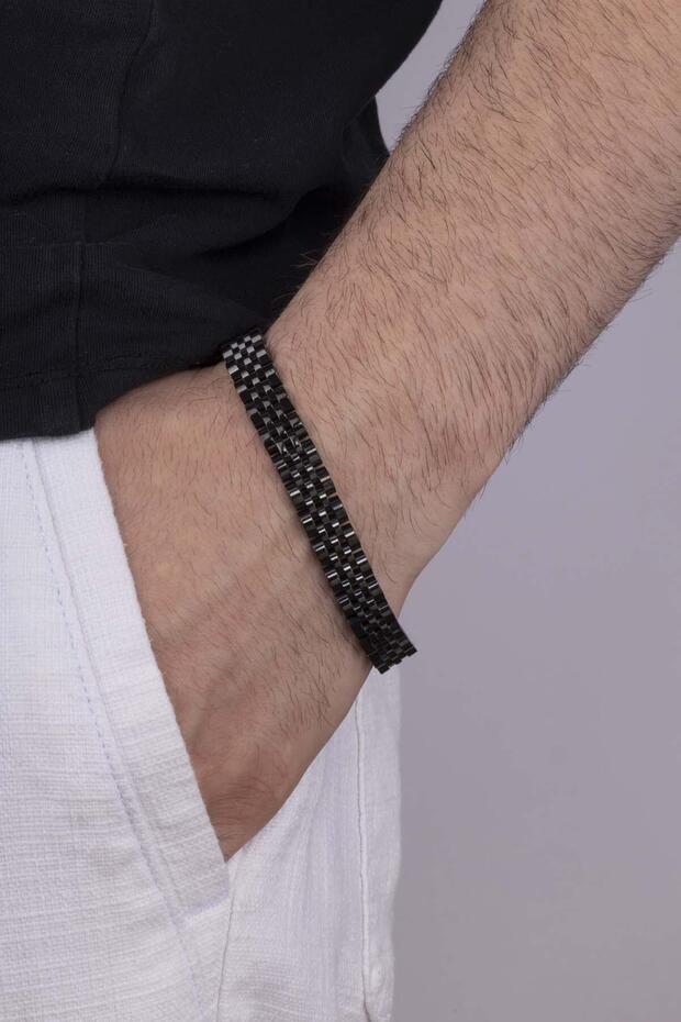 Black Cord Model Steel Men's Bracelet
