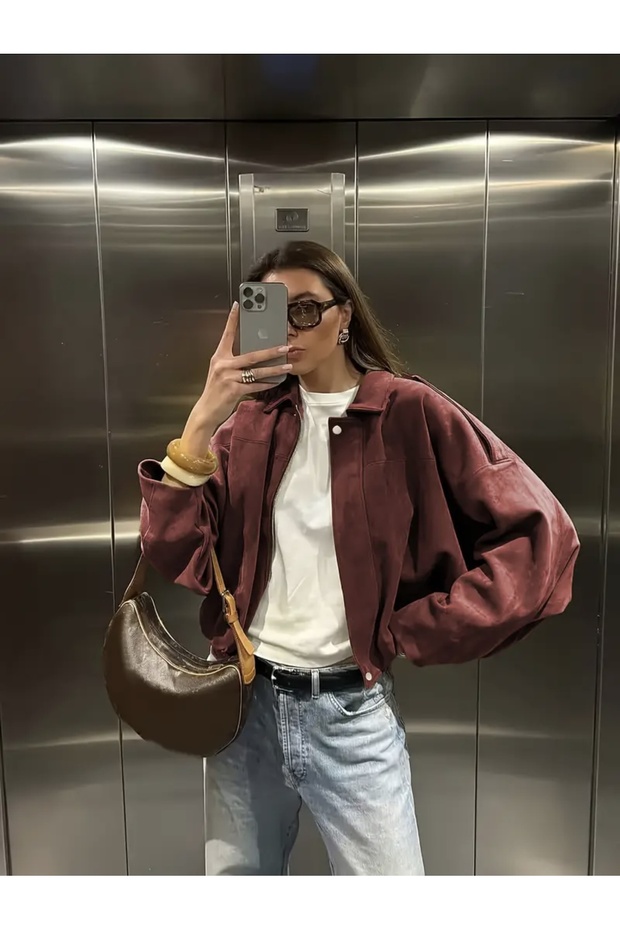 Oversize Bomber Süet Ceket - 1