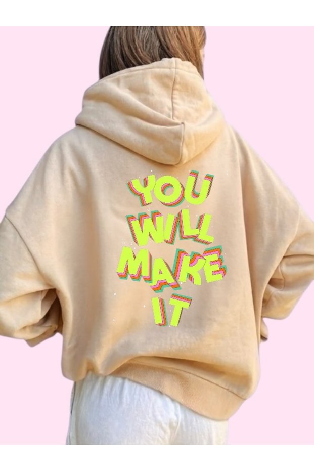 Unisex You Will Make It Colorful Custom Printed Cotton Oversize Hooded Sweatshirt