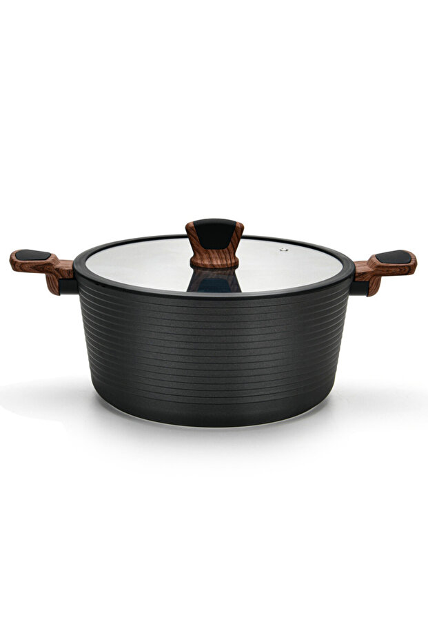 Stock Pot With Glass Lid Black 28cm Diamond Series Series Aluminum With Induction Bottom