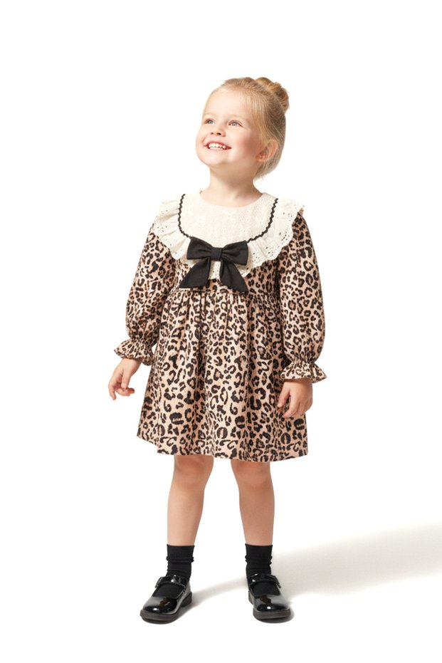 Baby Girl Dress Girls' Dress Leopard Birthday Party Wedding Special Occasion Long Sleeve Lined Dress
