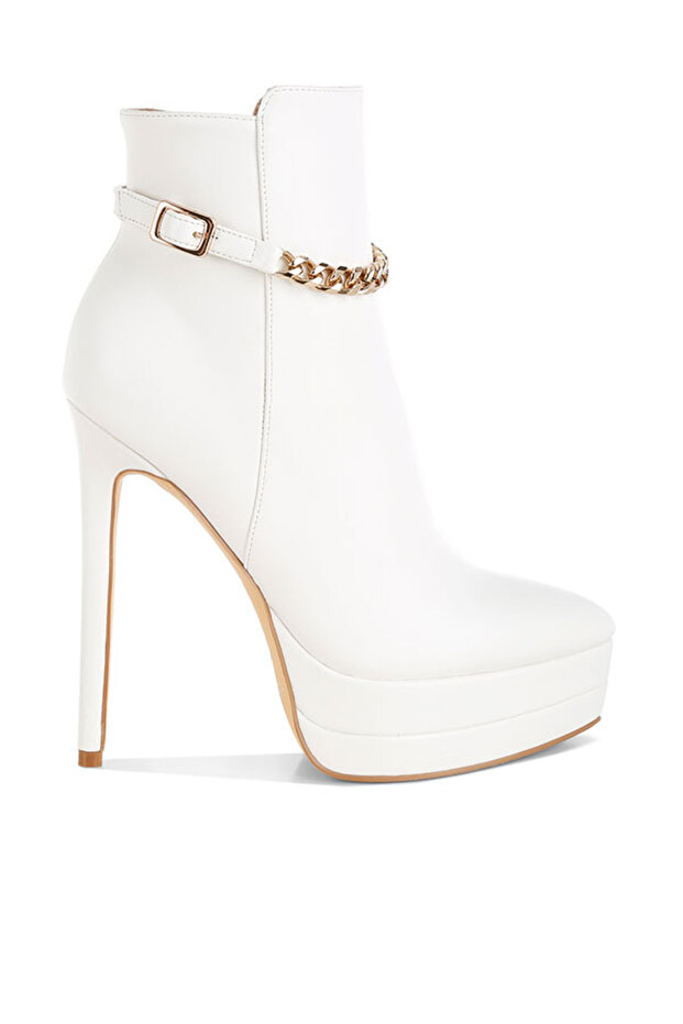 Women Metallic Chain Detail Boots in White