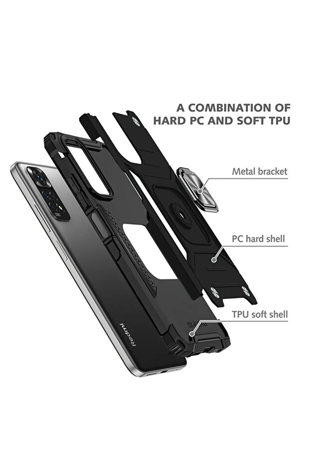 Armor Ring Case for Xiaomi Redmi 12C, Ring Support, Rugged Durable Case, Titanium Black - 2