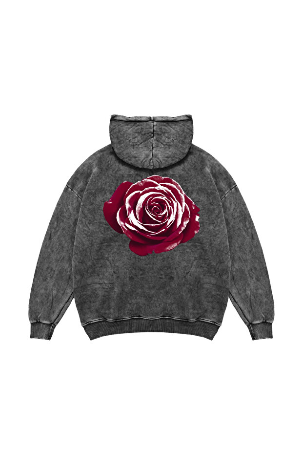 Alert Rose Printed Oversize Unisex Washable Black Hoodie