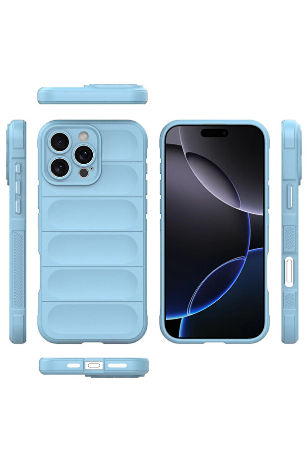 Husa Buffer cu Microfibra pentru Apple iPhone 16 Pro, Flexible TPU, Albastru - 6