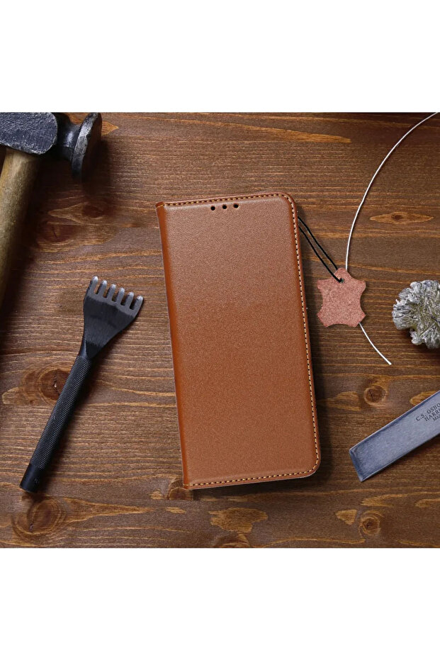 Genuine Leather Flip Case for Xiaomi Redmi Note 12S, Stand Function, Brown - 3