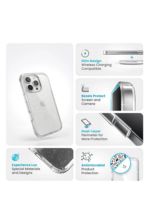 Dazzle TPU case for Apple iPhone 16 Pro, Sparkling Design, Transparent - 5