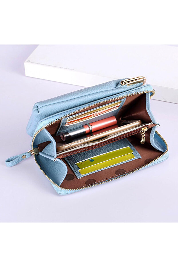 Universal 2 in 1 Case compatible with TCL, Elegant, Phone Bag, Zipper Pocket, Blue - 2