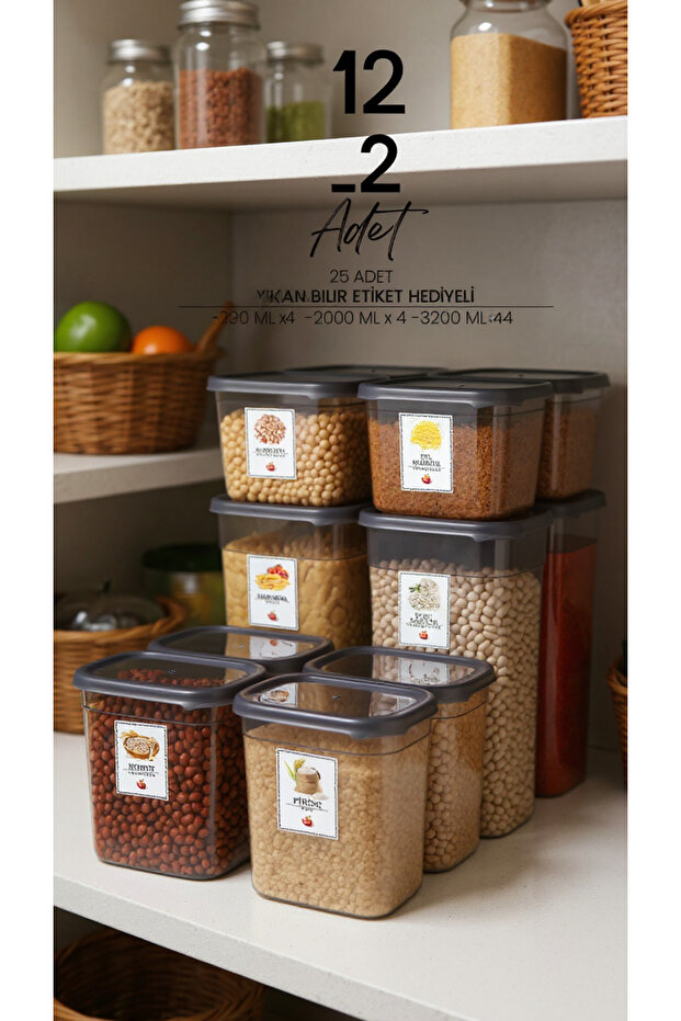 12-Piece Labeled Food Container Set – 1300ml 2000ml 3200ml 3 Sizes with Hard Lids - 1