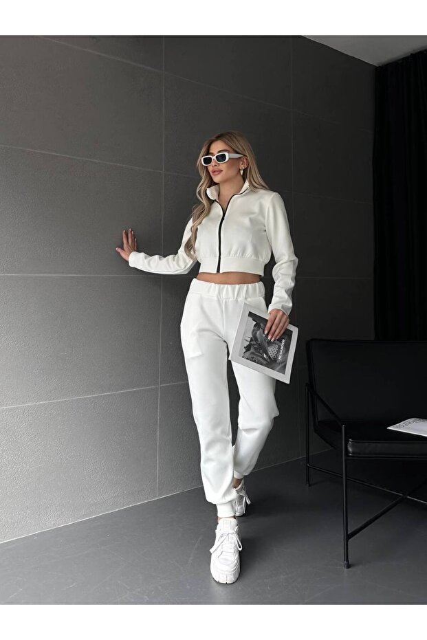 بدلة رياضية بسحاب من القماش الغاطس - 5