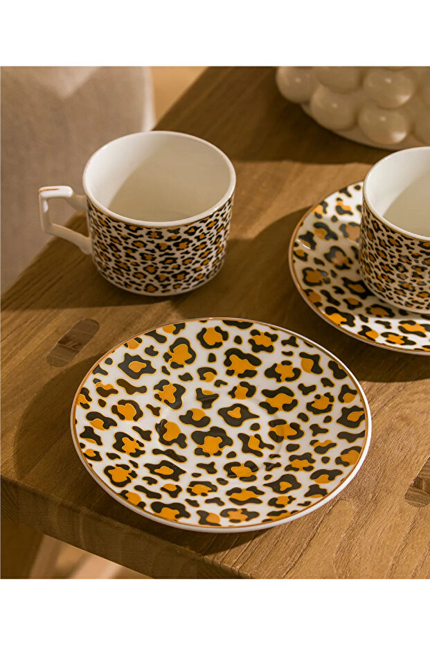 LCW HOME Leopar Desenli İki Kişilik Porselen Kahve Fincan Takımı 90 ml - 2