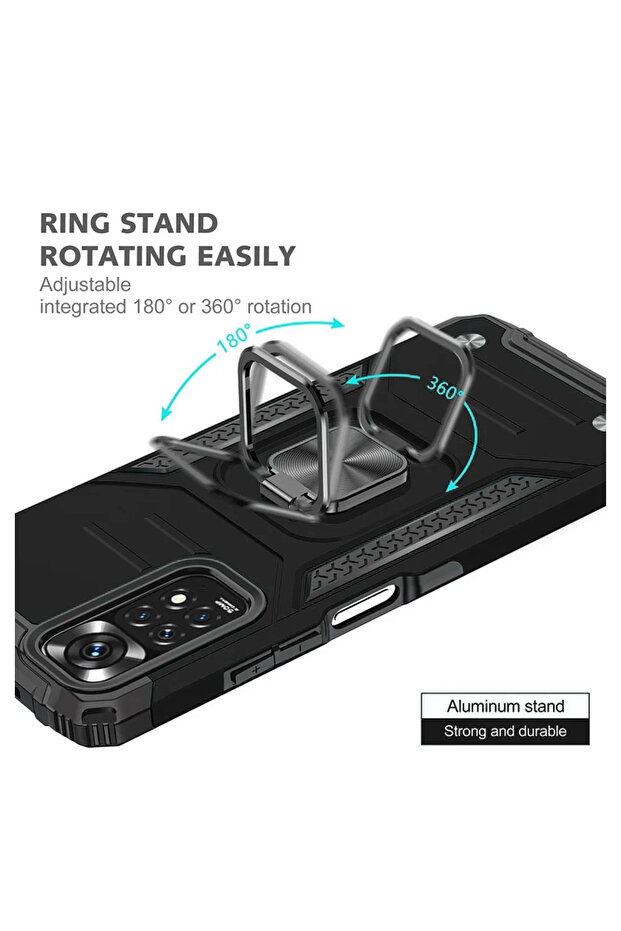 Armor Ring Case for Xiaomi Redmi 12C, Ring Support, Rugged Durable Case, Titanium Black - 3