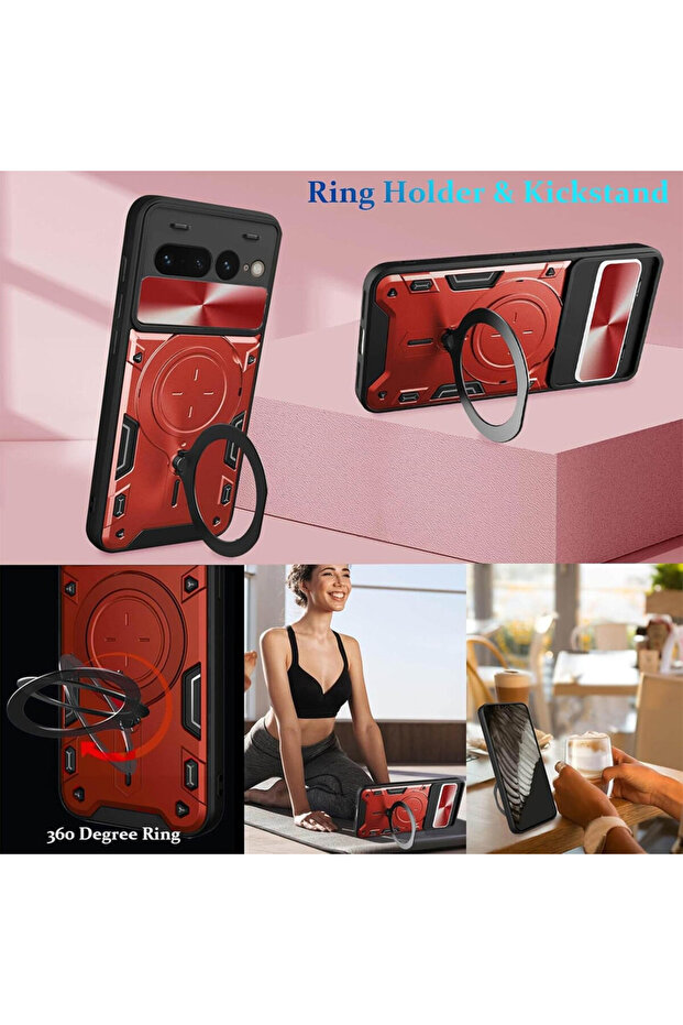 SurveilProRingLens Cover for Google Pixel 10 Pro, Magnetic Function, Rotating Ring, Red - 3