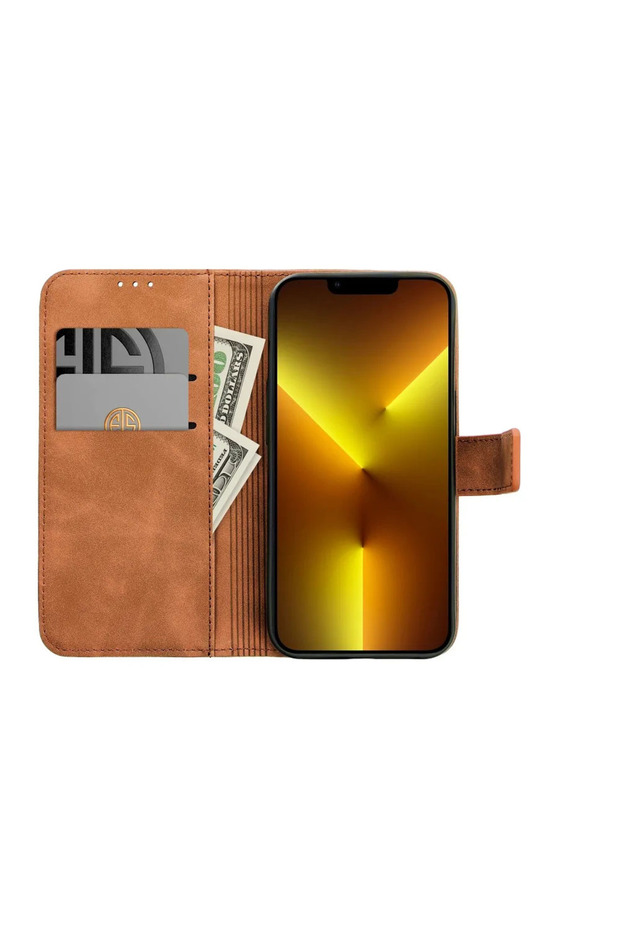 Leather Flip Case for Apple Iphone 13 Pro Max, Unique Design, Brown - 2