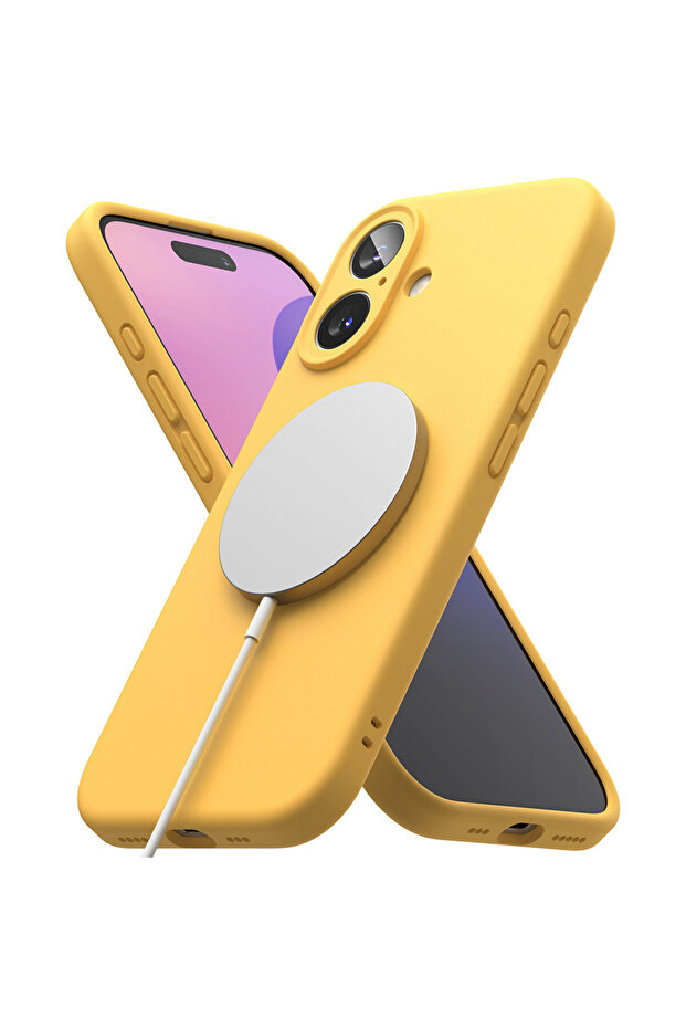 Smooth Silicone MagSafe Case with Microfiber for Apple iPhone 16 Plus, Yellow - 1