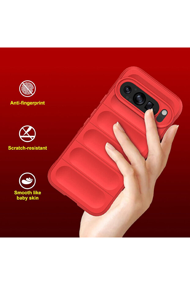 Buffer Case with Microfiber for Google Pixel 9 Pro, Flexible TPU, Red - 5