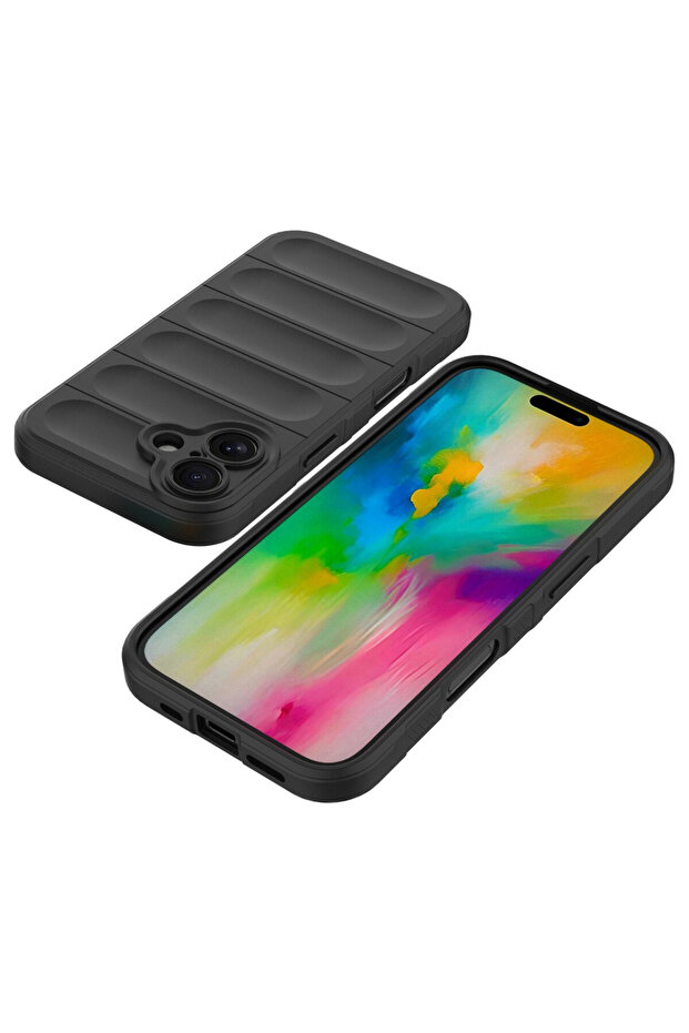 Buffer Case with Microfiber for Apple iPhone 16, Flexible TPU, Black - 4