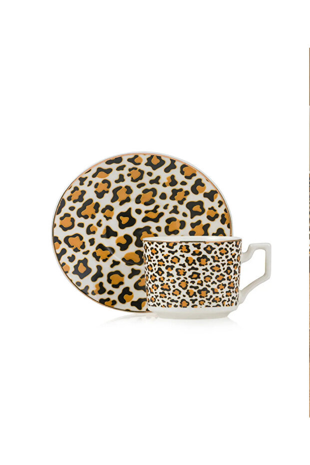 LCW HOME Leopar Desenli İki Kişilik Porselen Kahve Fincan Takımı 90 ml - 4