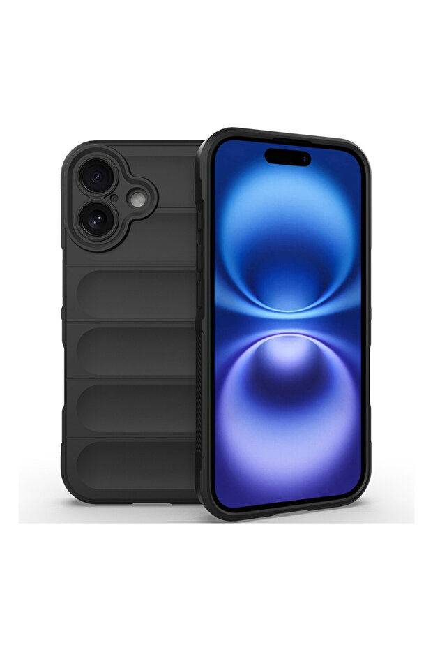 Buffer Case with Microfiber for Apple iPhone 16, Flexible TPU, Black - 1