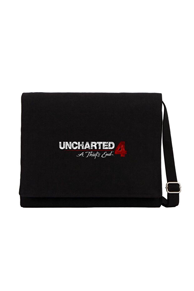 حقيبة ماسنجر من القماش باللون الأسود تحمل شعار Uncharted 4