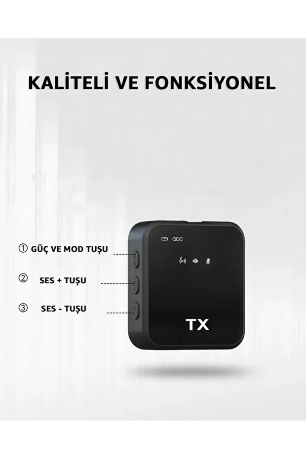 Kablosuz Yaka Mikrofonu Vlog , Video Çekimi , Ses Aktarımı Android - Type - C - iPhone Uyumlu - 2