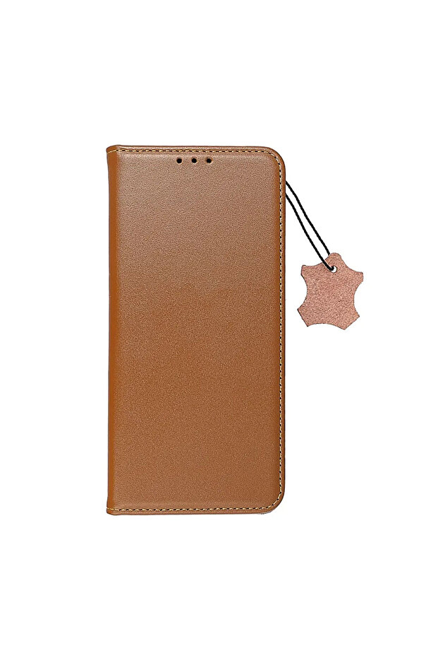 Genuine Leather Flip Case for Xiaomi Redmi Note 12S, Stand Function, Brown - 1