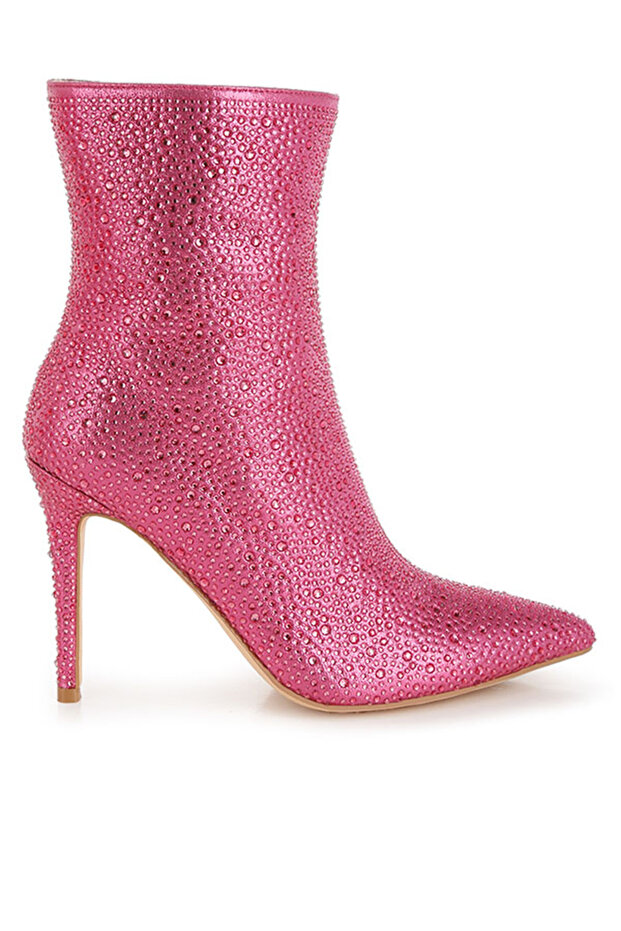 Women Rhinestones Embellished High Ankle Boots in Pink