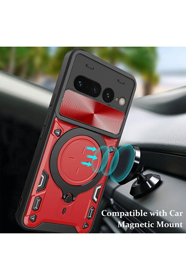 SurveilProRingLens Cover for Google Pixel 10 Pro, Magnetic Function, Rotating Ring, Red - 4