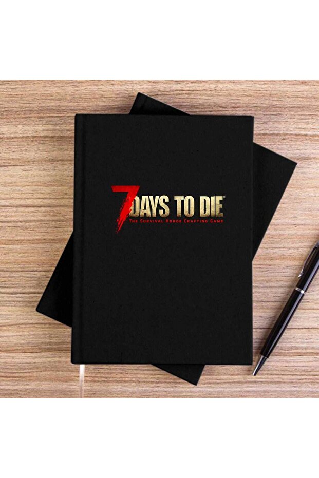 دفتر ملاحظات من القماش بدون خطوط باللون الأسود بشعار 7 Days To Die