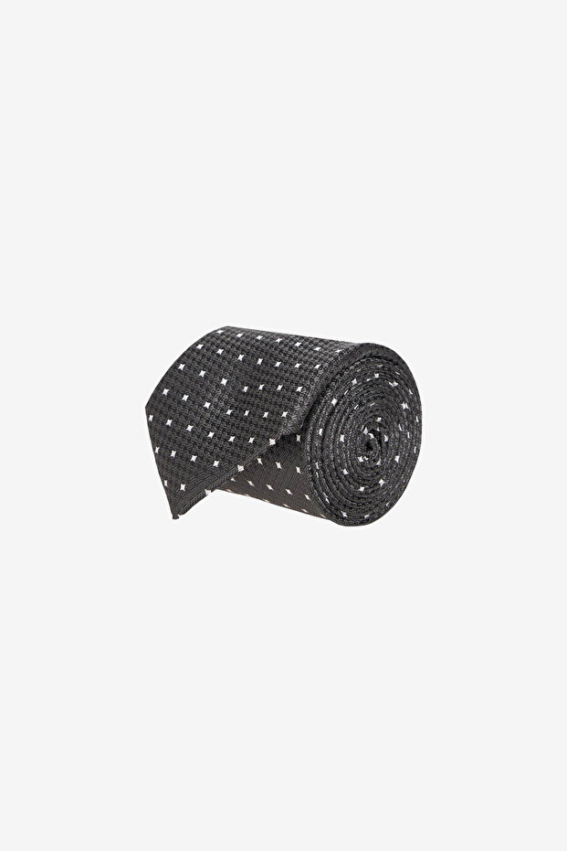 Men's Black-Grey Patterned Silk Tie - 1