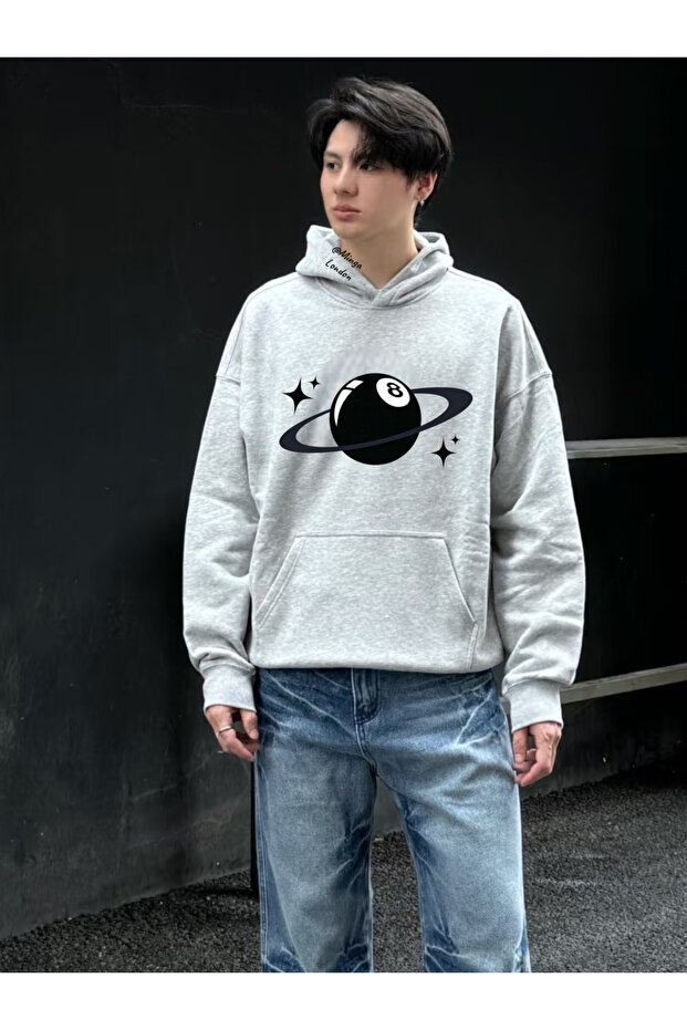 سويت شيرت كبير الحجم مطبوع عليه Gray Billiard Galaxy -Mingalondon