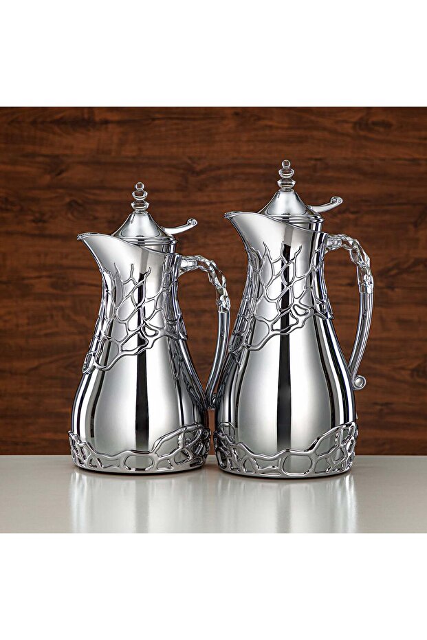 Almarjan Vacuum Flask Set Metal Body 0.7 L & 1 L ABS & Acrylic Handle (VBC-0700/1000 C) – Full Sil