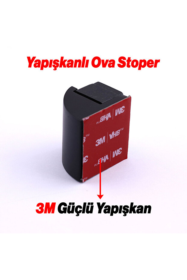 Metal Kapı Stoperi Siyah Oval Model Güçlü Yapışkanlı Kauçuk Başlıklı Kapı Tamponu Durdurucu Koruyucu - 3