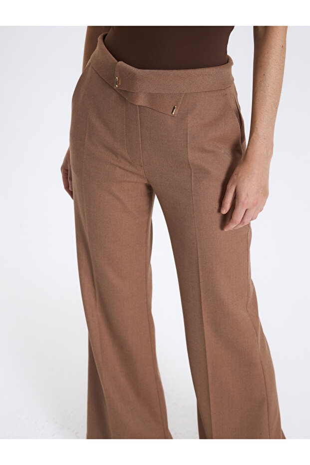 Taba Kuşaklı Bol Paça Pantolon - 4