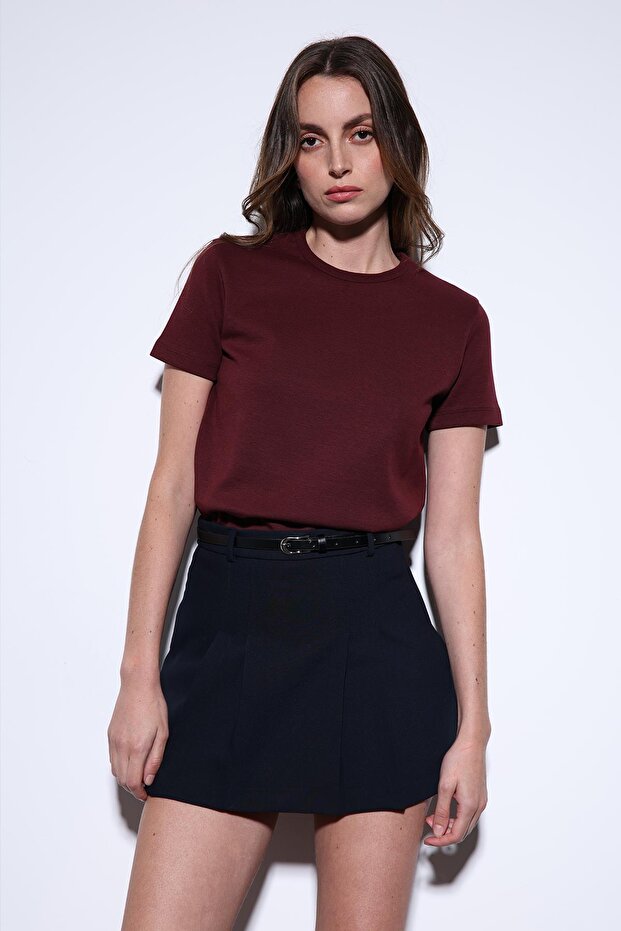Bordo Basic Kadın T-Shirt - 3