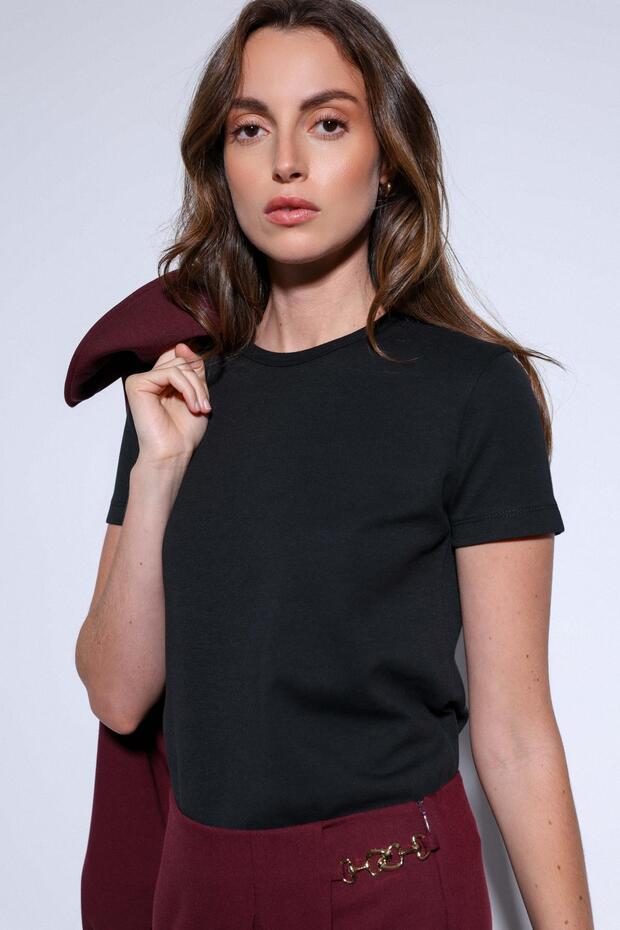 Siyah Basic Kadın T-Shirt - 4