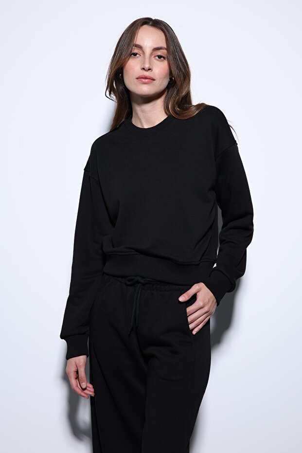 Siyah Basic Kadın Sweatshirt - 2