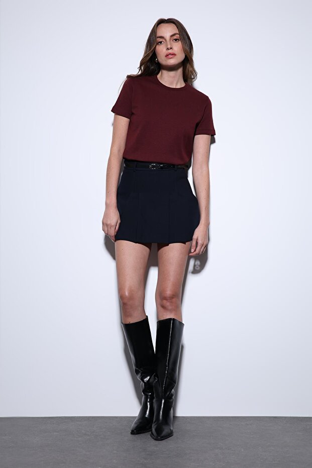 Bordo Basic Kadın T-Shirt - 1