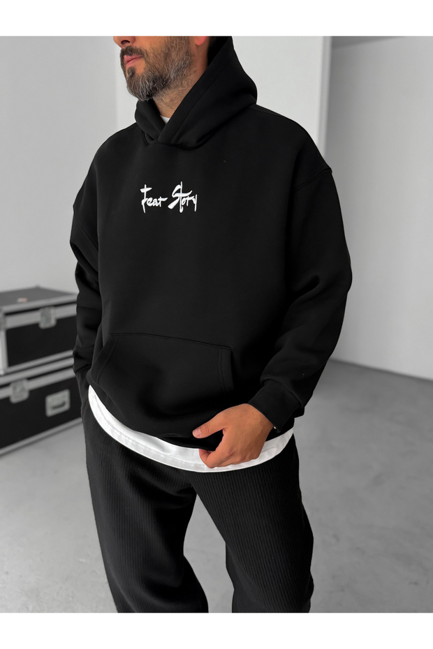 Siyah Cookie Monster Baskılı Kapüşonlu Sweat TW-7063 - 6