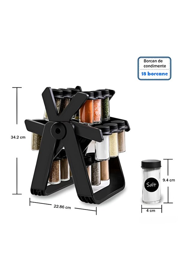Rotating Spice Rack with 18 Glass Containers, Multifunctional, 360° Pivot, Easy to Assemble, Portab - 2