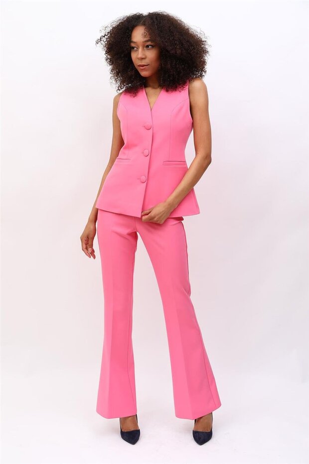 Long Classic Vest & Spanish Flare Pants Set-Pink - 1516530