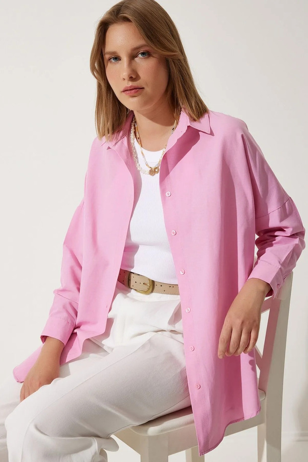 Kadın Oversize Uzun Basic Gömlek - 4