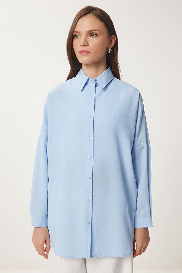 Kadın Oversize Uzun Basic Gömlek - 3